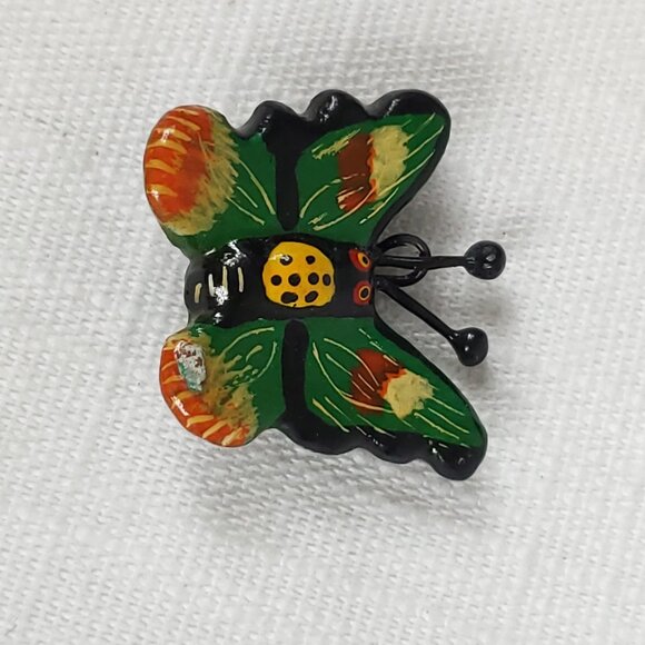 Really Beautiful Set of 2 Vintage Hand Painted Butterfly Pendants - Picture 6 of 12